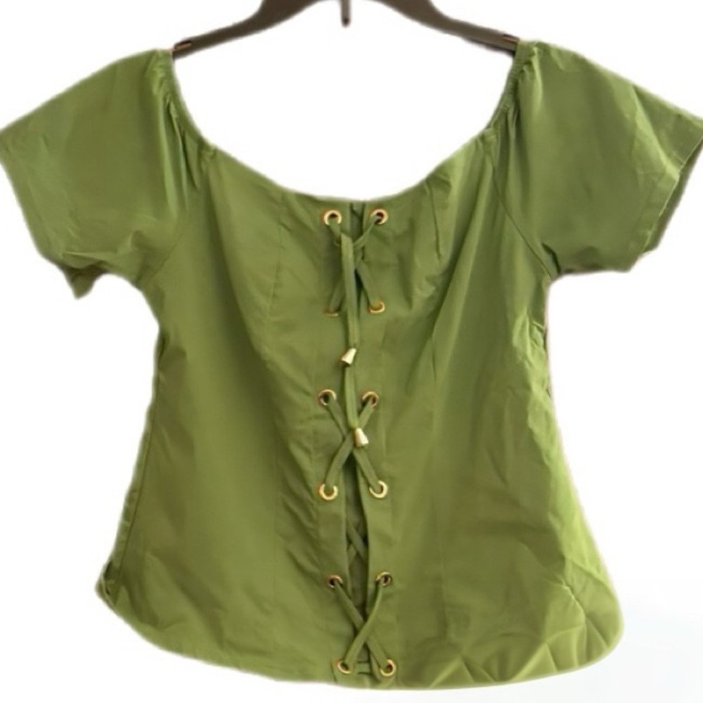 AM Women Green Lace-Up Corset Style Top – Size 12 / Medium (NWOT)